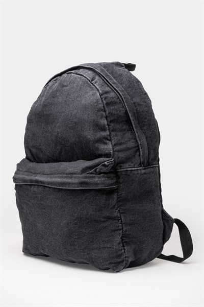Ön Cep Nakışlı Denim Yıkamalı Sırt Çantası, Kot Sırt Çantası Kot Siyah