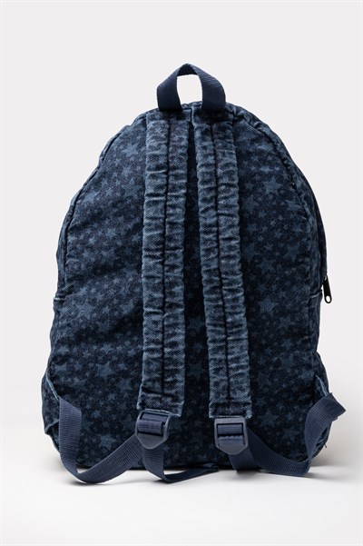 Ön Cep Nakışlı Denim Yıkamalı Sırt Çantası, Kot Sırt Çantası Kot Kot Yıldızı
