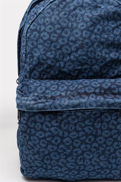 Ön Cep Nakışlı Denim Yıkamalı Sırt Çantası, Kot Sırt Çantası Kot Leopar