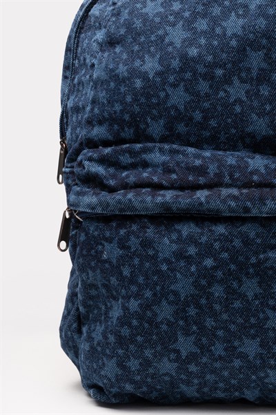 Ön Cep Nakışlı Denim Yıkamalı Sırt Çantası, Kot Sırt Çantası Kot Kot Yıldızı