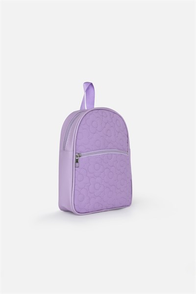 Paraşüt Kumaşlı Çiçek Kapitoneli, Suni Detaylı Sırt Çantası, Lila Kız Çocuk Sırt Çantası