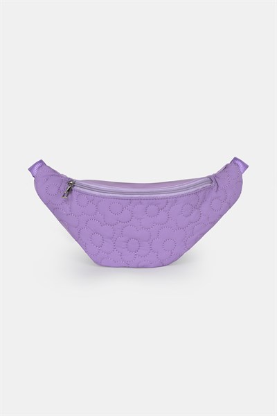 Paraşüt Kumaşlı Çiçek Kapitoneli, Suni Detaylı Kız Çocuk Bel Çantası, Lila Kız Çocuk Bel Çantası