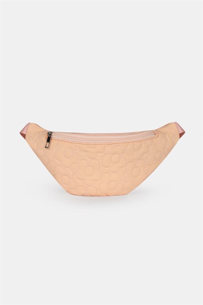 Paraşüt Kumaşlı Çiçek Kapitoneli, Suni Detaylı Kız Çocuk Bel Çantası, Şeftali Kız Çocuk Bel Çantası