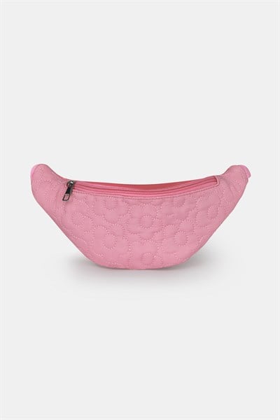 Paraşüt Kumaşlı Çiçek Kapitoneli, Suni Detaylı Kız Çocuk Bel Çantası, Pembe Kız Çocuk Bel Çantası