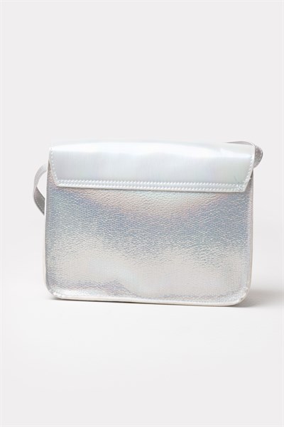 Simli Yıldız Baskılı Kız Çocuk Çantası, Parlak Görünümlü El ve Omuz Star Çocuk Çanta Gümüş