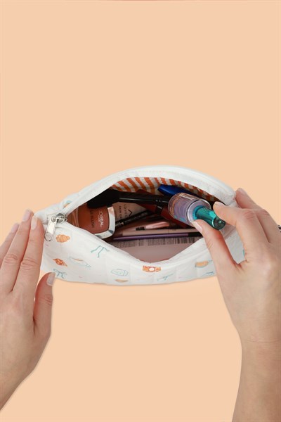 Üçgen Makyaj Çantası Kahve