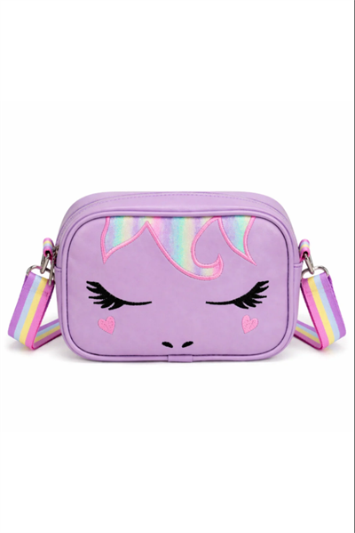 Unicorn Nakışlı Kız Çocuk Çantası, Çocuk Omuz Çantası, Unicorn Çanta Mor