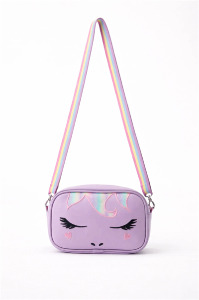 Unicorn Nakışlı Kız Çocuk Çantası, Çocuk Omuz Çantası, Unicorn Çanta Mor
