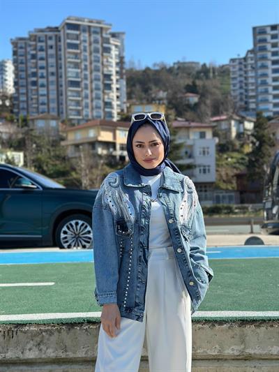BONCUK İŞLEMELİ KOT CEKET