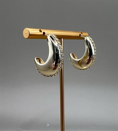 Çelik gold renk taşlı trend küpe