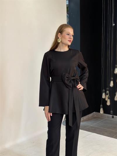 PEPLUM FİYONKLU BLUZ - BLACK 