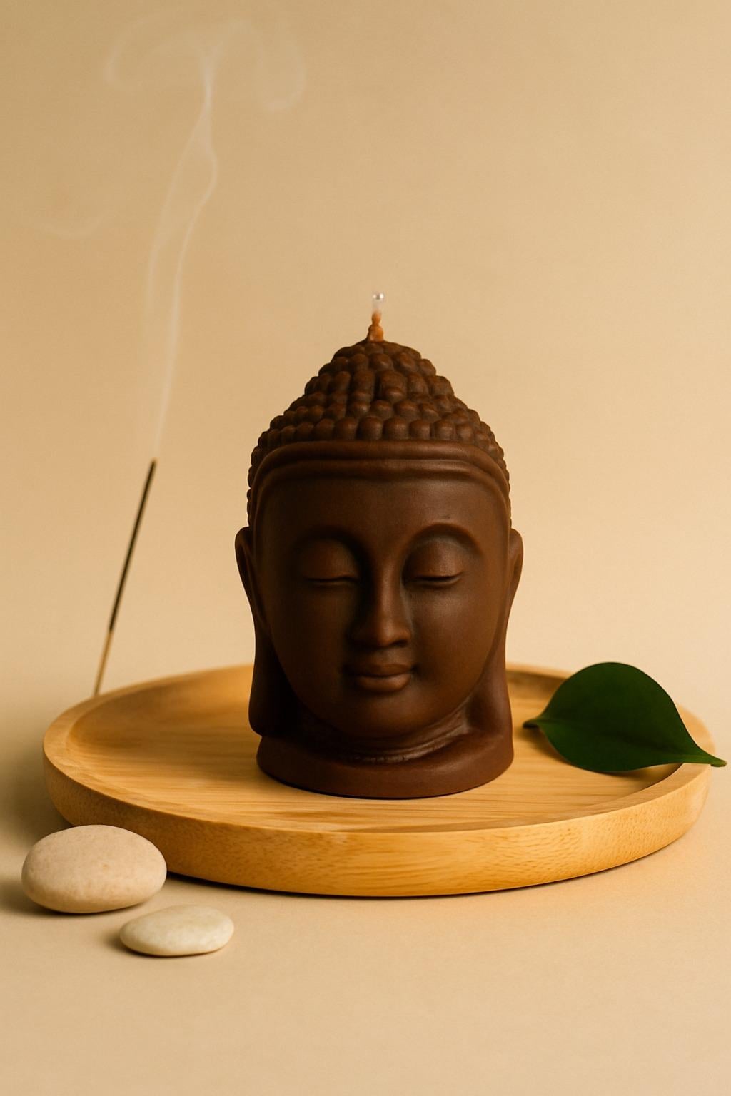10 Cm Kahverengi Buddha Yüzü Balmumu Mum