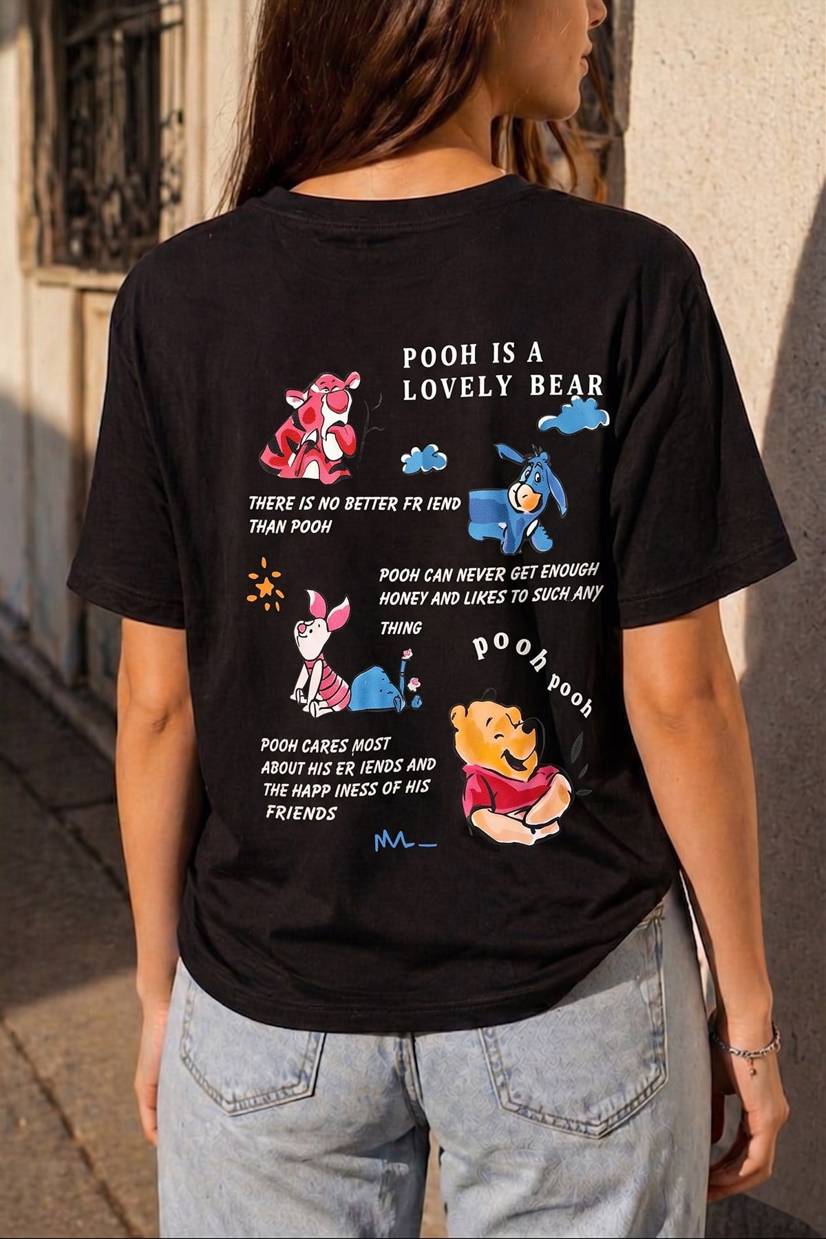 Siyah Çizgi Karaket Baskılı T-shirt Siyah L