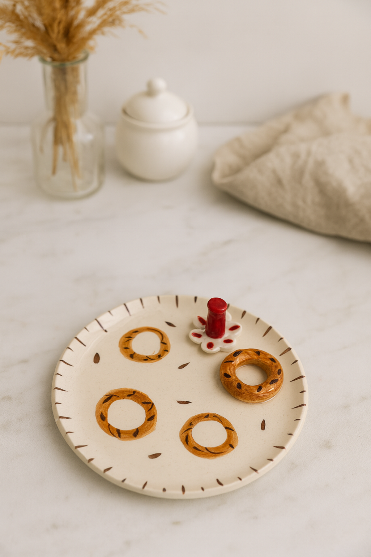 12 Cm Çay-Simit Temalı Seramik Tabak