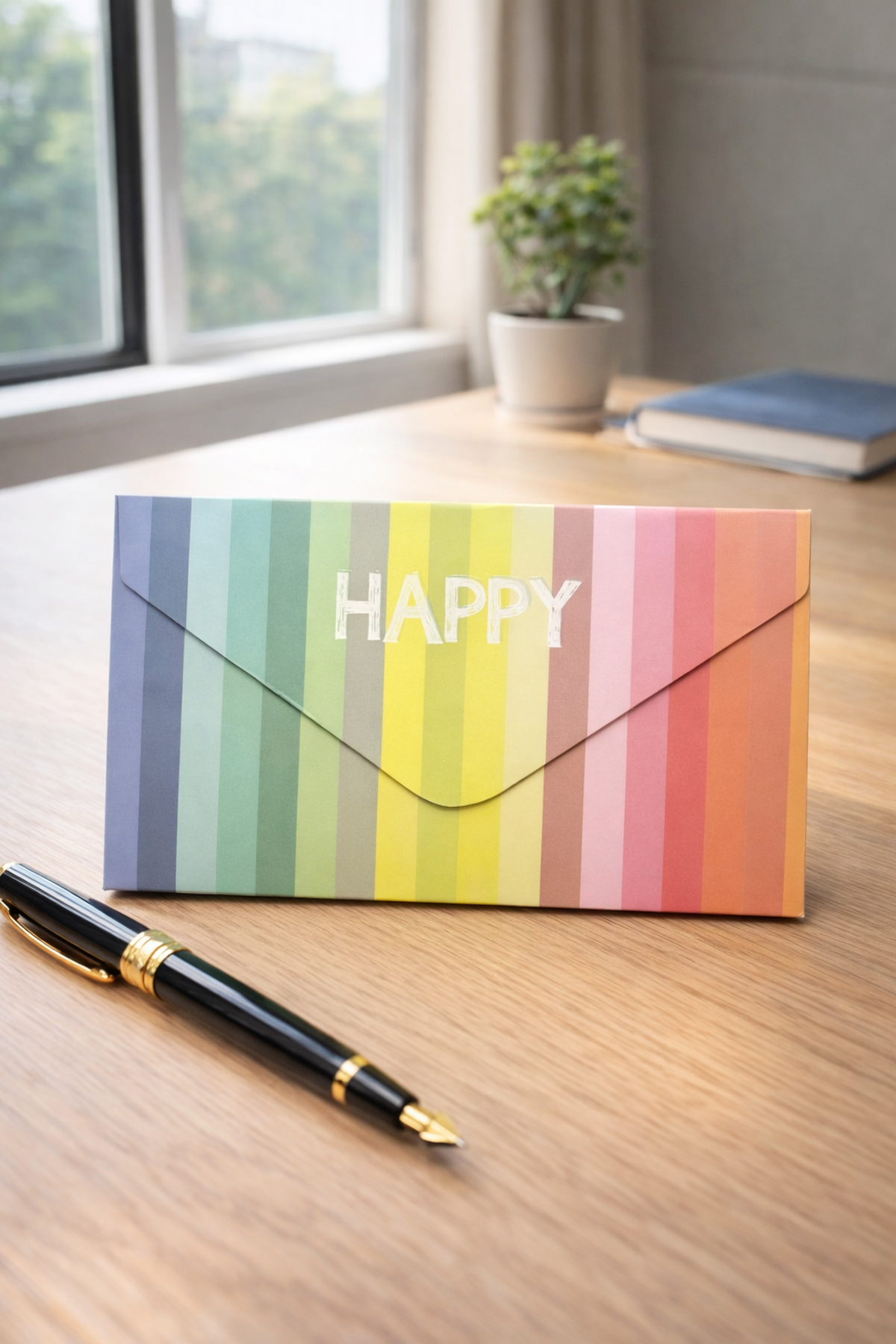 17 Cm Gökkuşağı Renkli Çizgisiz Zarf Defter