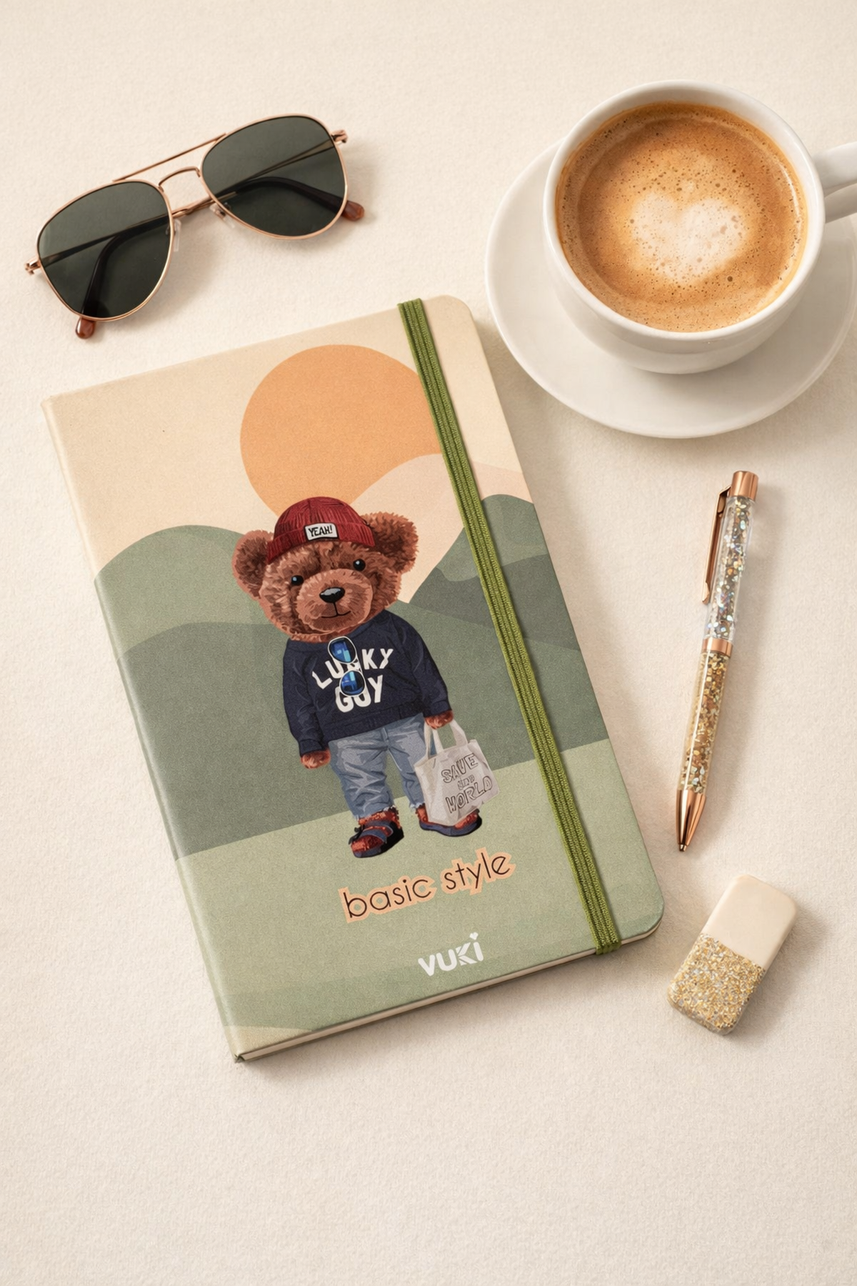 19 Cm Basic Style Ayıcık Lastikli Çizgisiz Defter