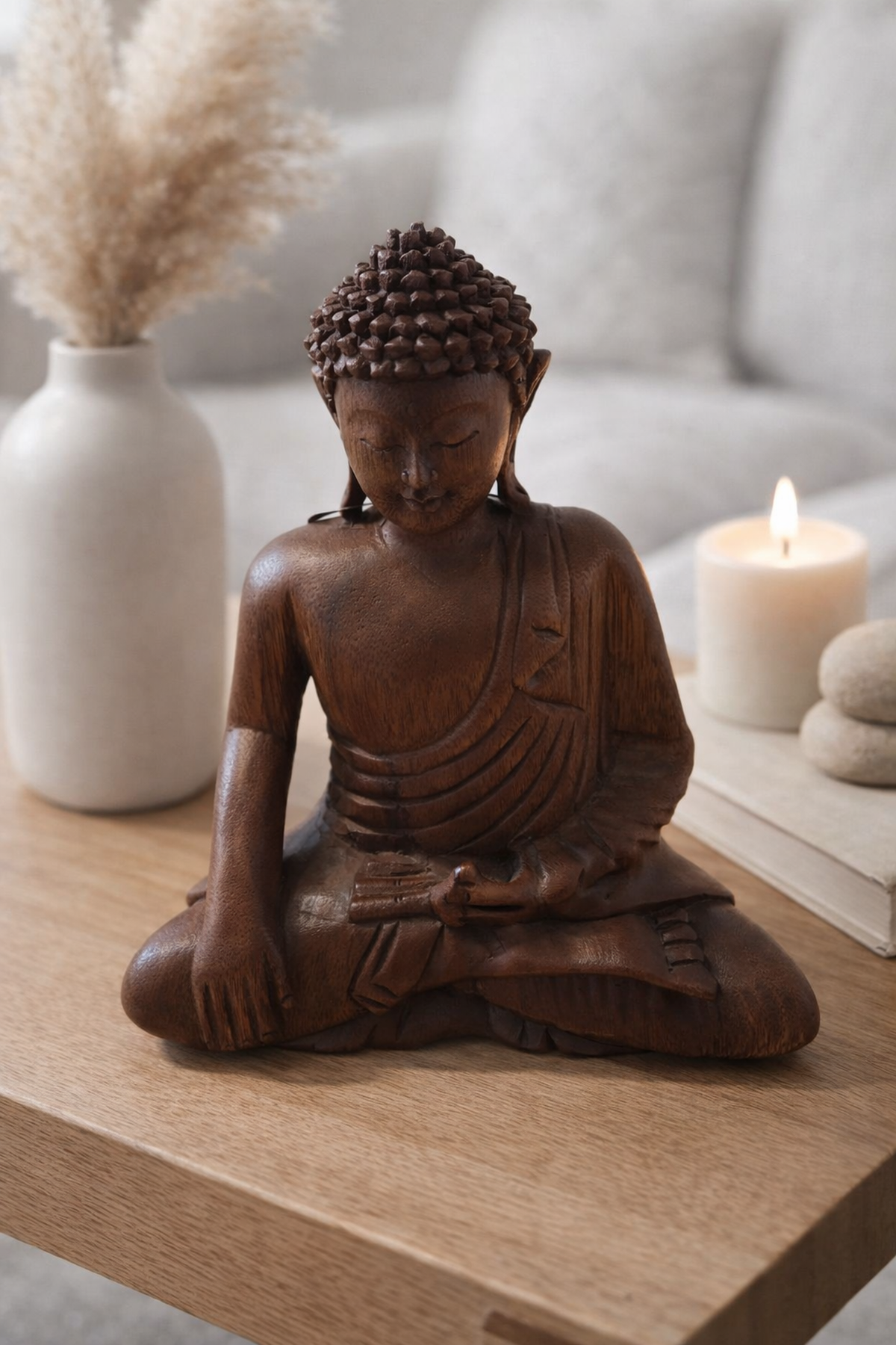 20 Cm Ahşap Dekoratif Bağdaş Kuran Buddha