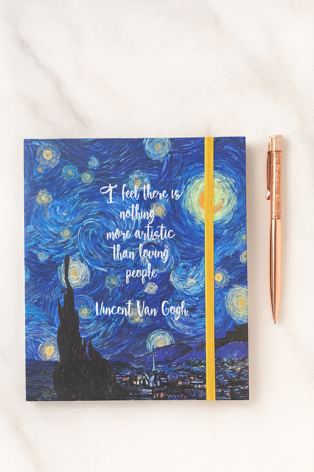 20 Cm Koyu Mavi Van Gogh Lastikli Çizgili Defter