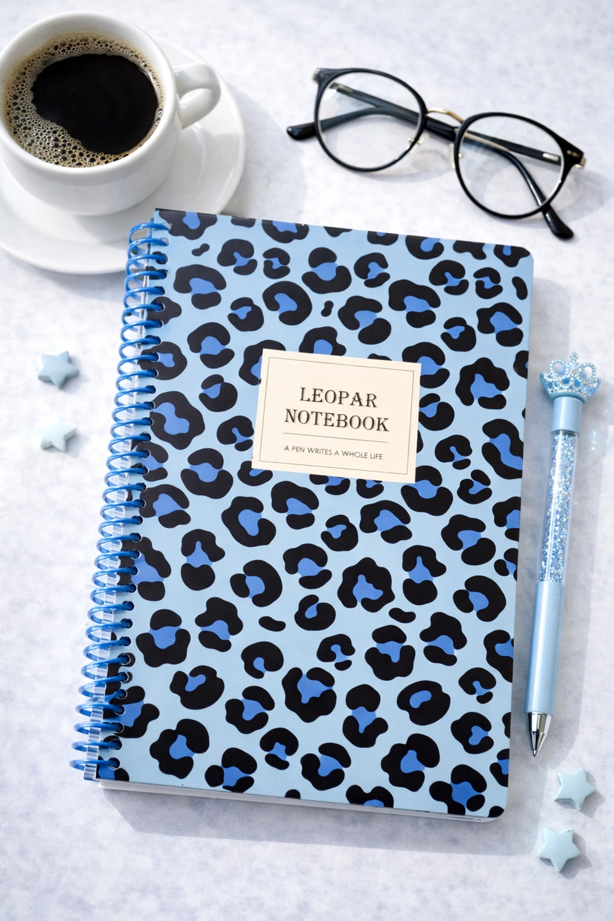 24 Cm Mavi Leopar Pastel Notebook Çizgili Defter