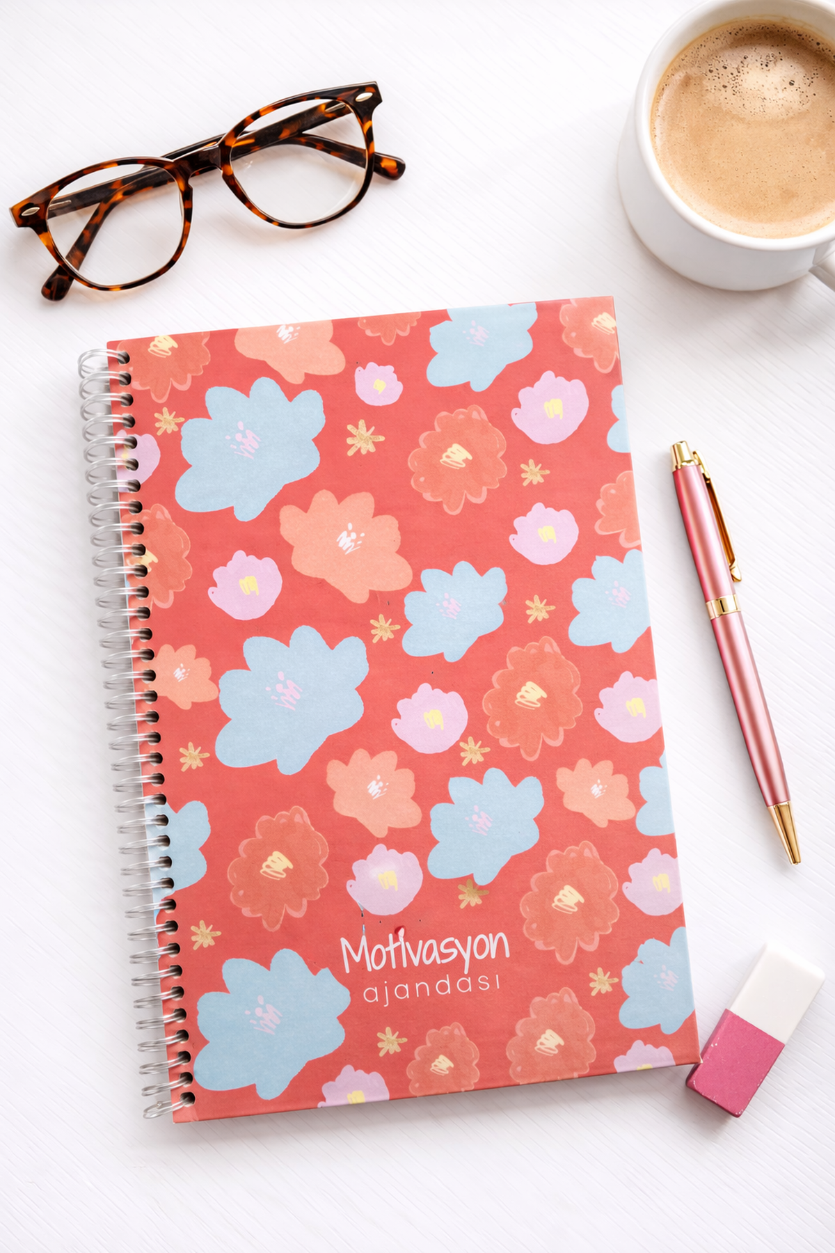 24 Cm Renkli Çiçekli Spiral Konuşan Ajanda
