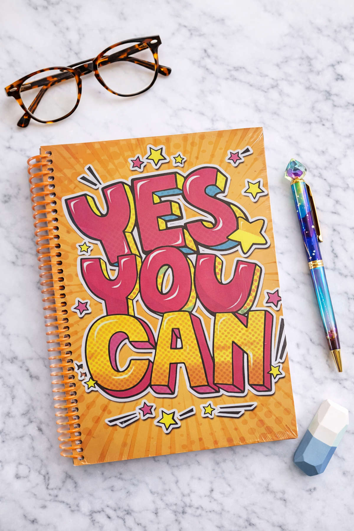 24 Cm Sarı Zemin Yapabilirsin Mottolu Kareli Defter