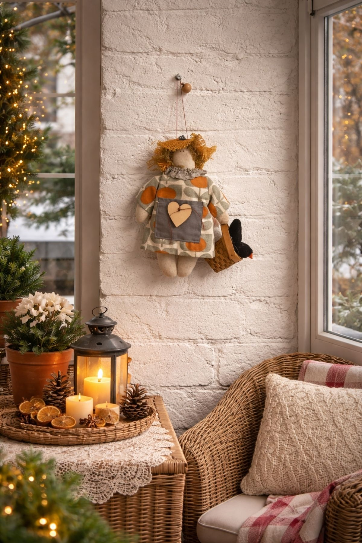 43 Cm El Yapımı Bez Kalpli Çiftçi Duvar Süsü