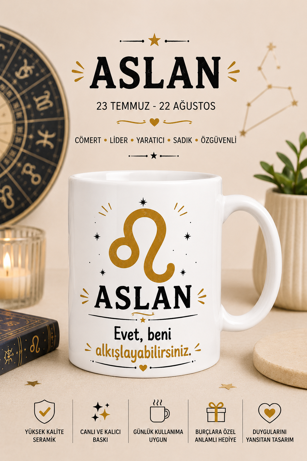 Aslan Burcu Baskı Kupa