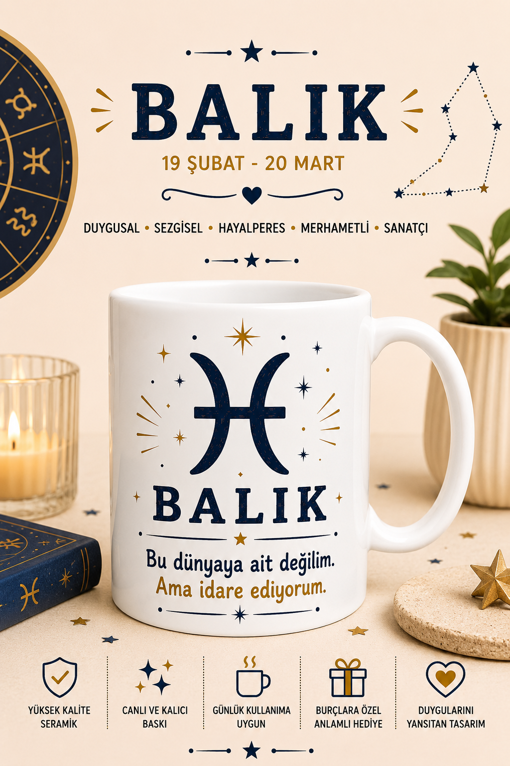 Balık Burcu Baskı Kupa