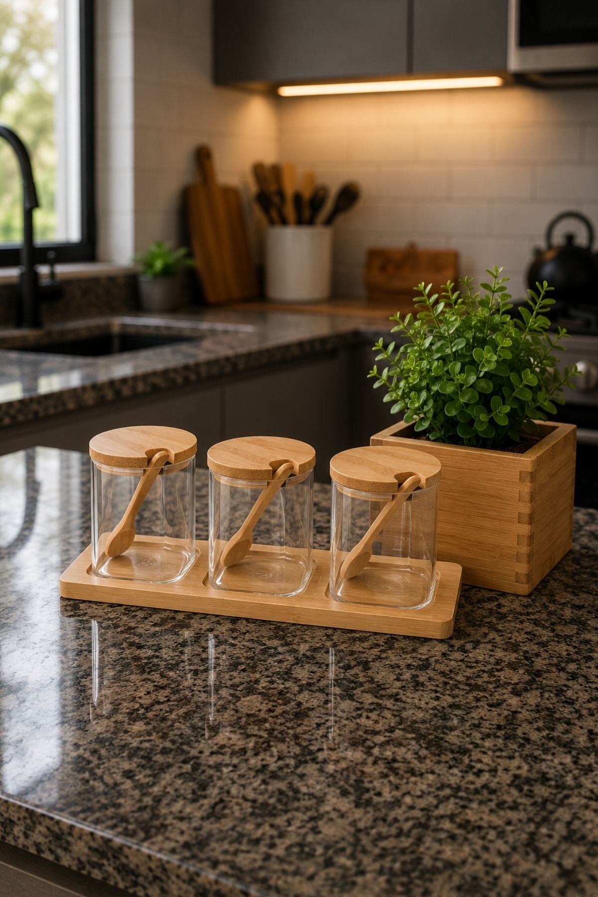 Bambu Kapaklı 6 lı Baharatlık Takımı