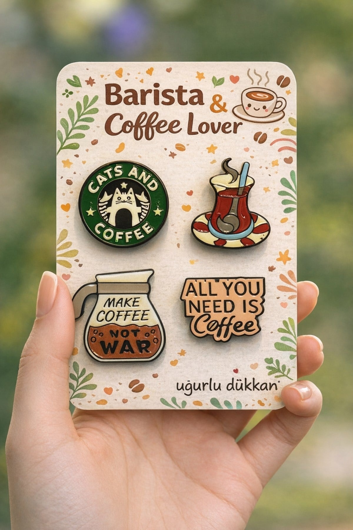 Barista ve Kahve Severler İçin 4lü Karakter Seti Rozet