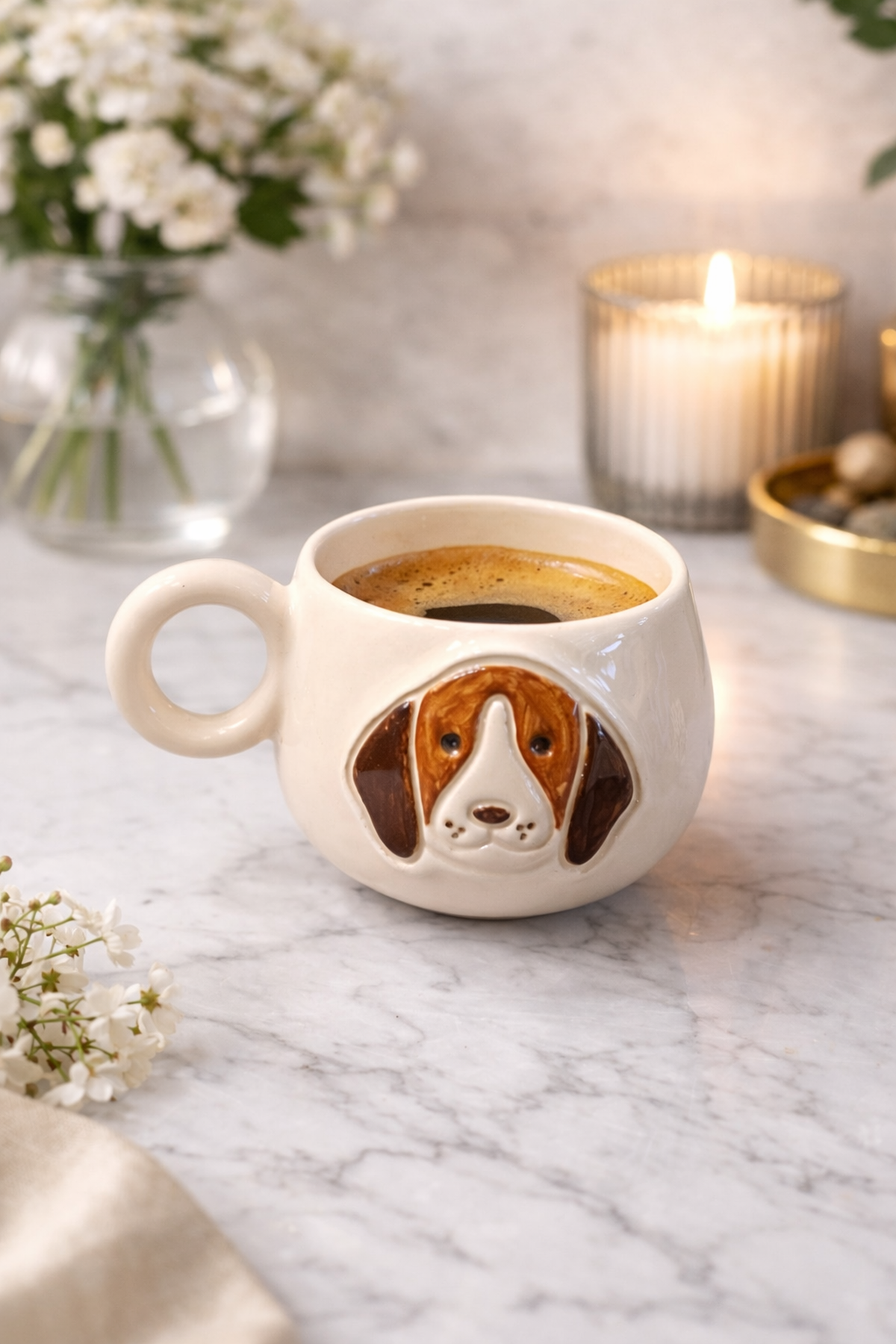 Beagle Cinsi Kabartma Kulplu Fincan