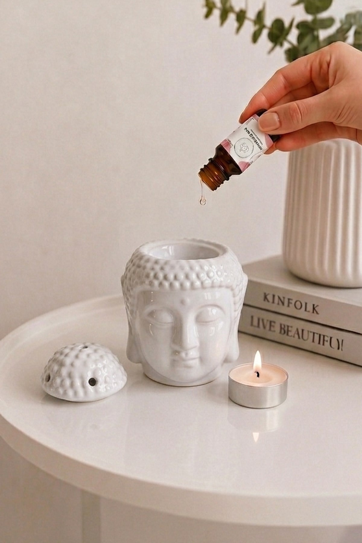 Beyaz Buddha Kafası Seramik Buhurdanlık 13 Cm