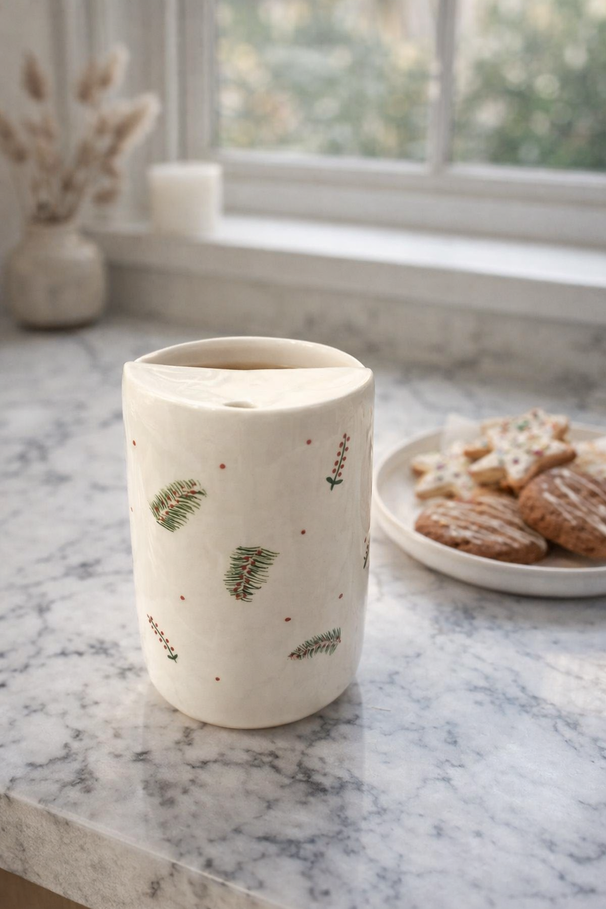 Beyaz Çam Ağacı Desenli Mug Bardak