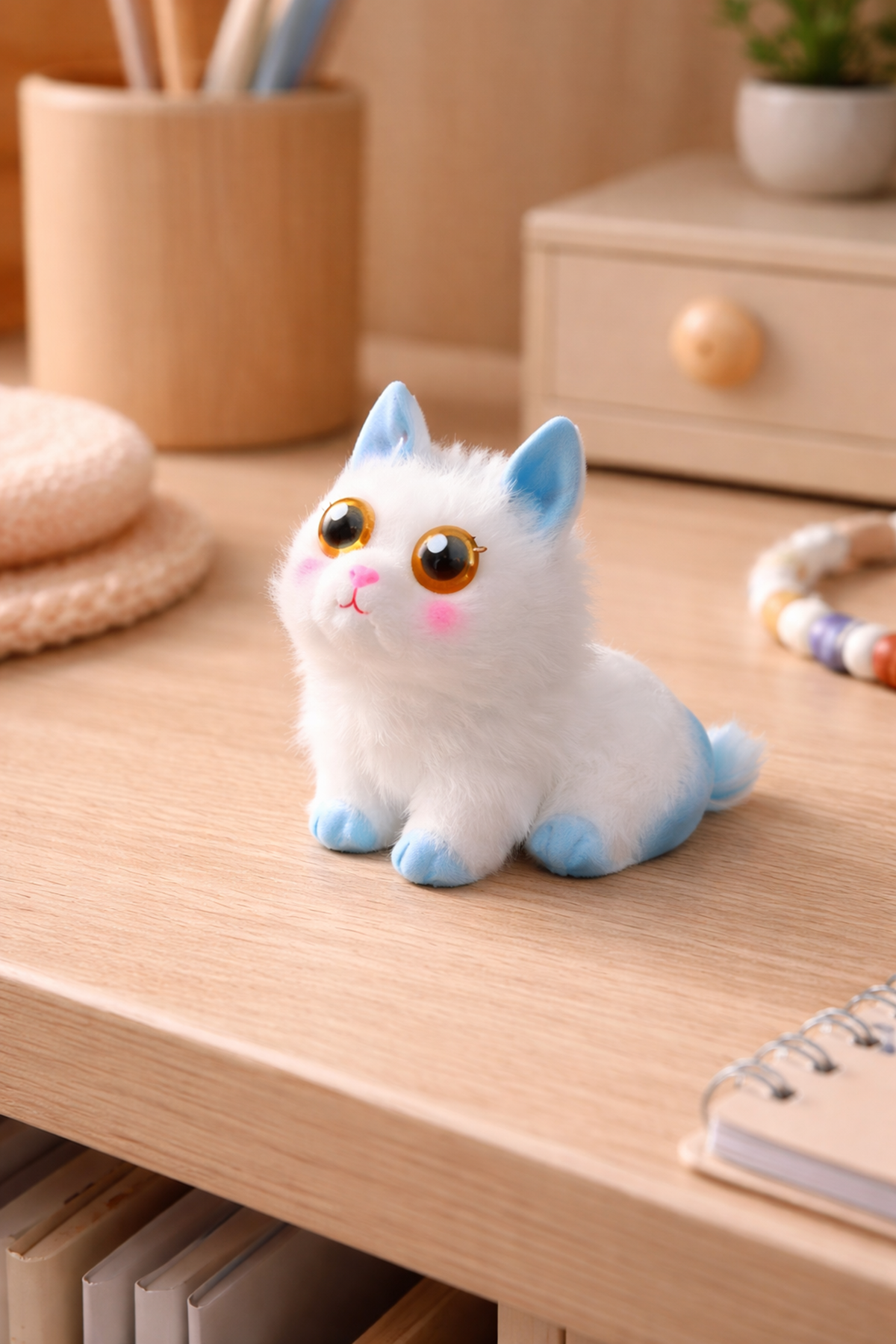 Büyük Mavi Kulaklı Beyaz Squishy Kedi