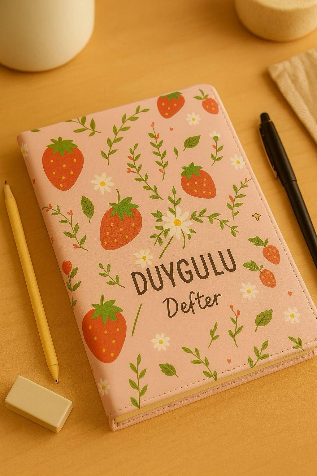 ÇİLEKLİ ZARF ÇİZGİSİZ BÜYÜK BOY DEFTER