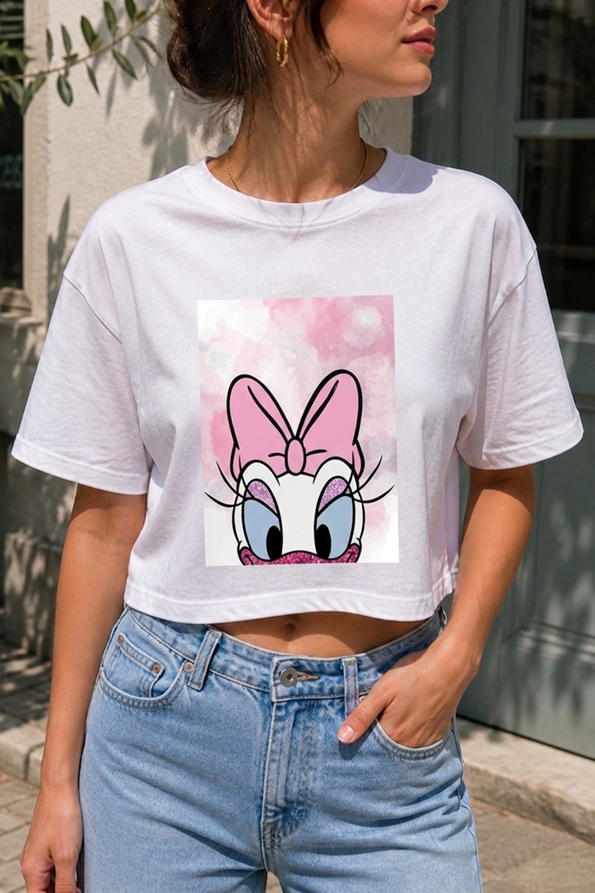 DAİSY DUCK PULLU BEYAZ T SHIRT S