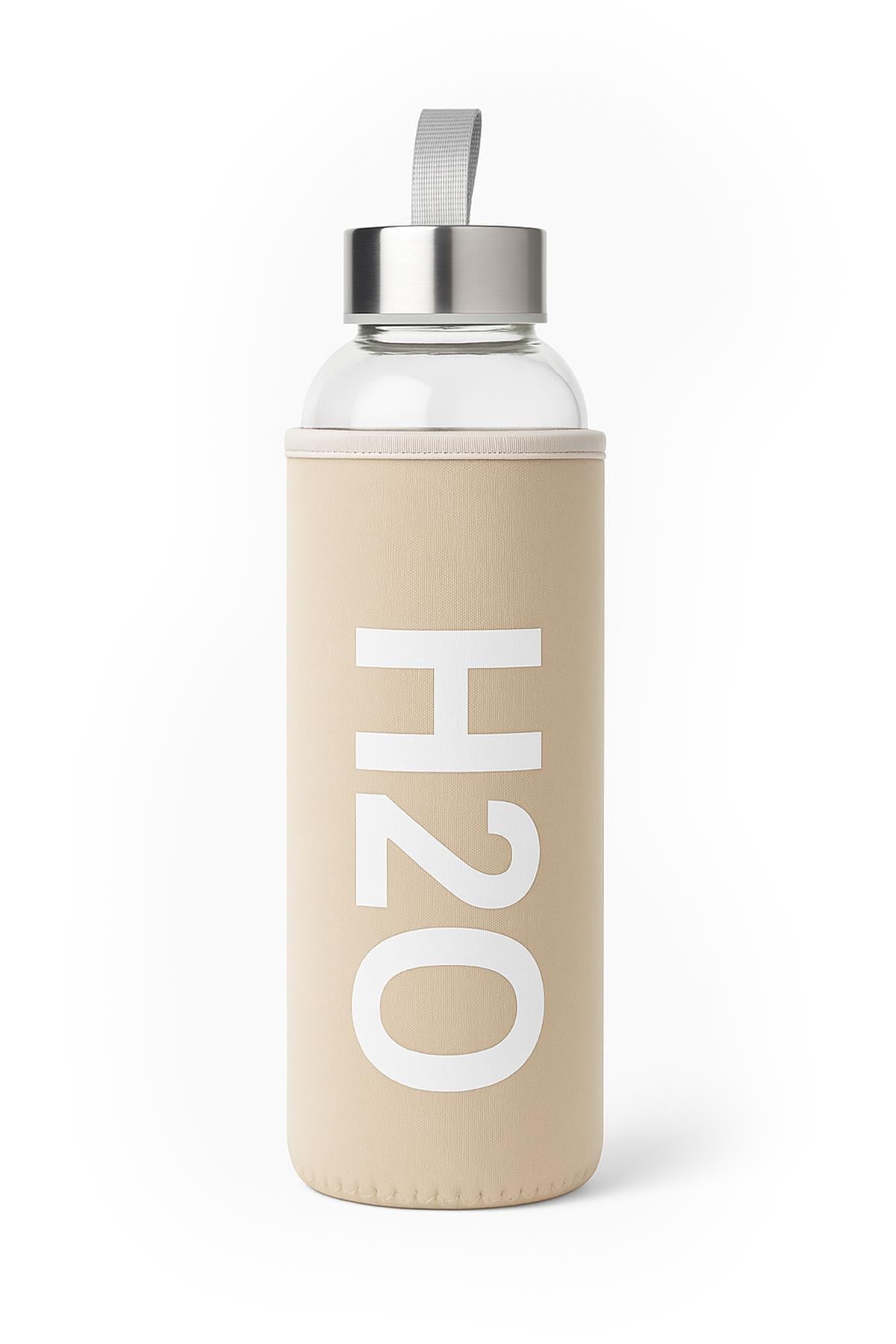 DERİ KILIFLI CAM MATARA 750 ML  BEJ