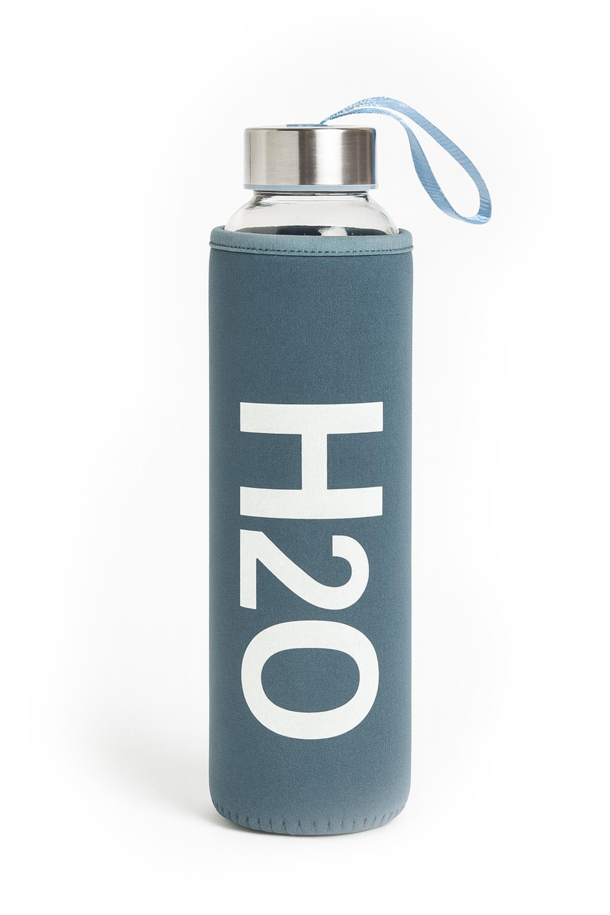 DERİ KILIFLI CAM MATARA 750 ML MAVİ