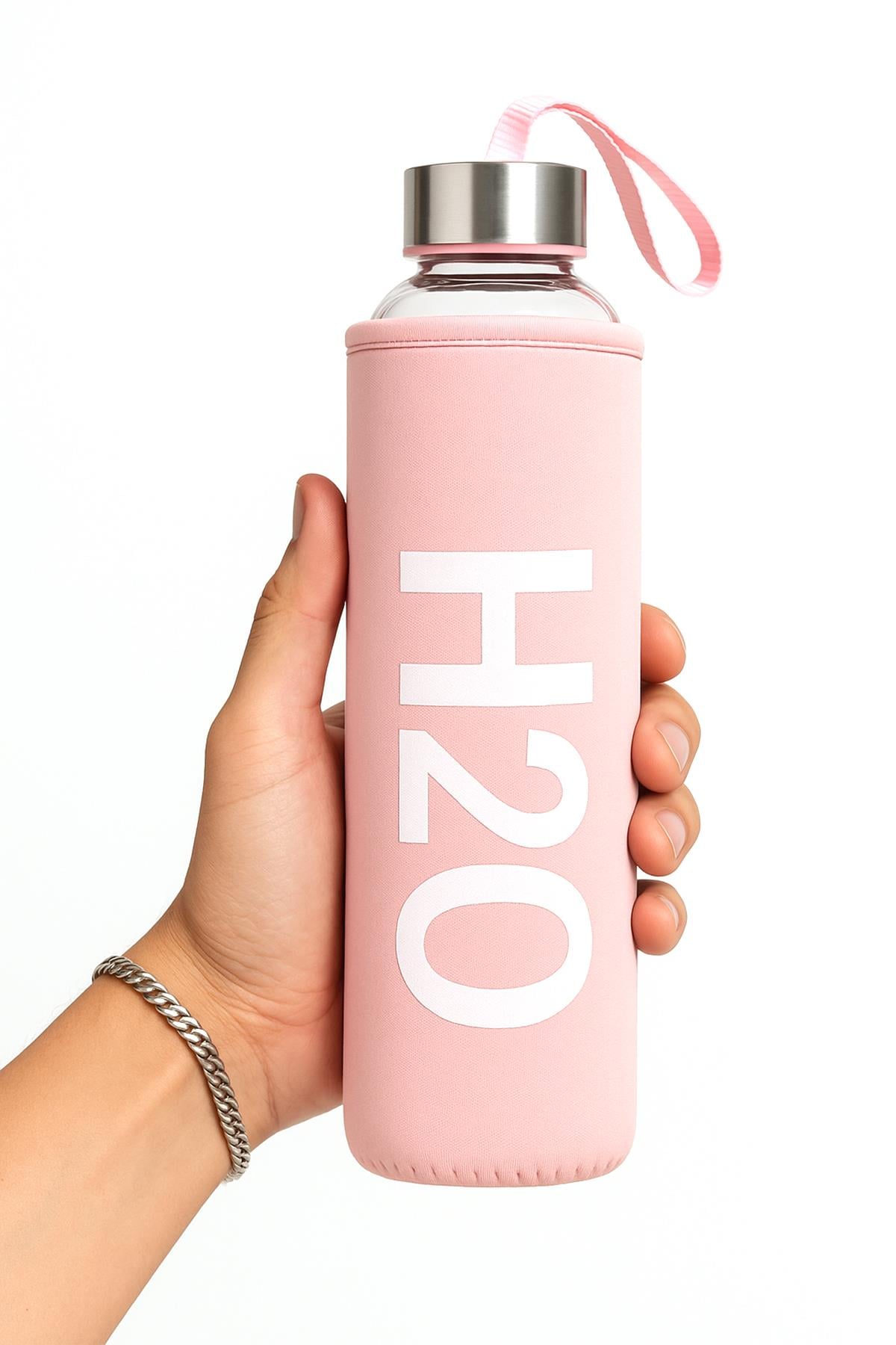 DERİ KILIFLI CAM MATARA 750 ML  PEMBE