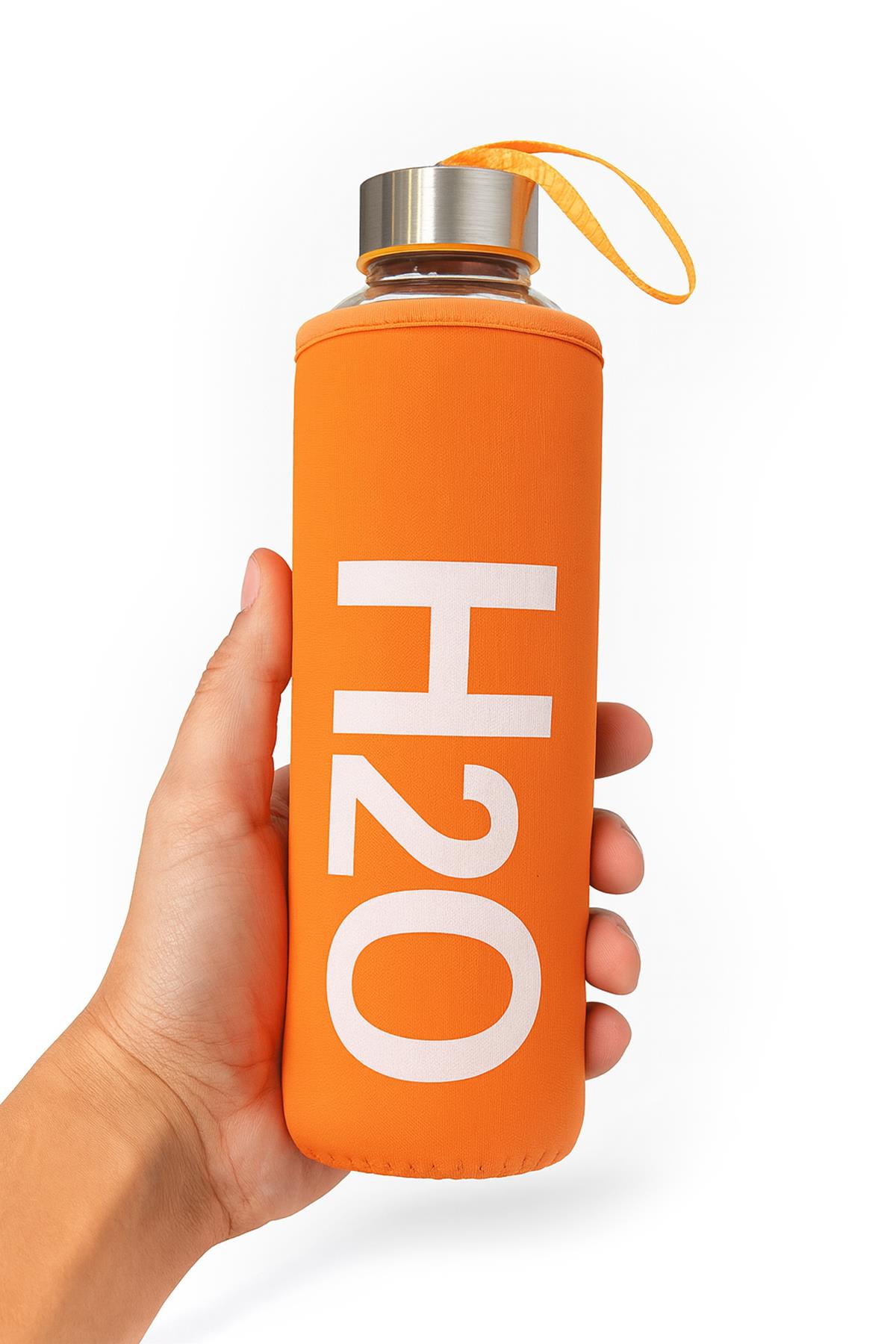 DERİ KILIFLI CAM MATARA 750 ML TURUNCU