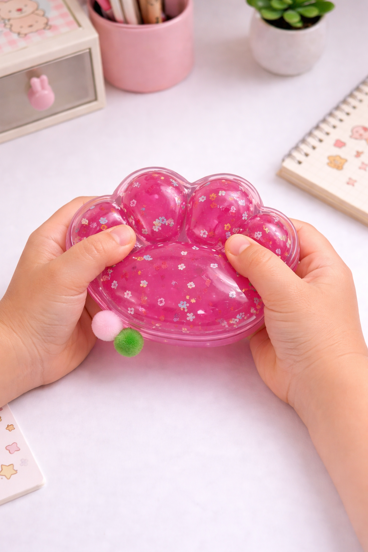 Fuşya Büyük Ponponlu Pati Squishy