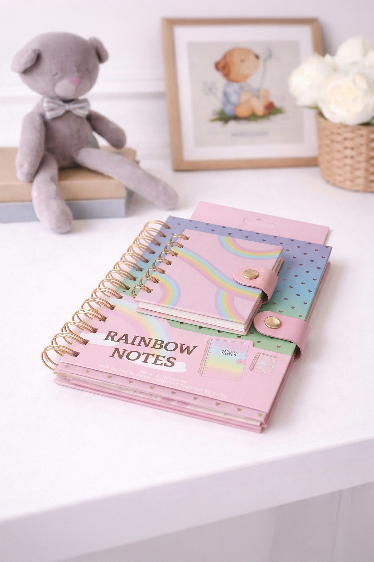 Gökkuşağı Mini Defterli  Çıt Çıt Kapak Spiralli Defter