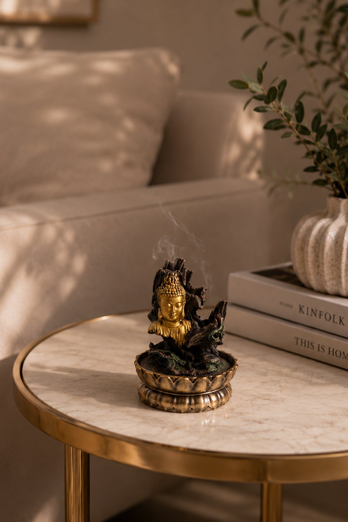 Gold-Siyah Dekoratif Buddha Seramik Ters Akış Tütsülük 20*30cm