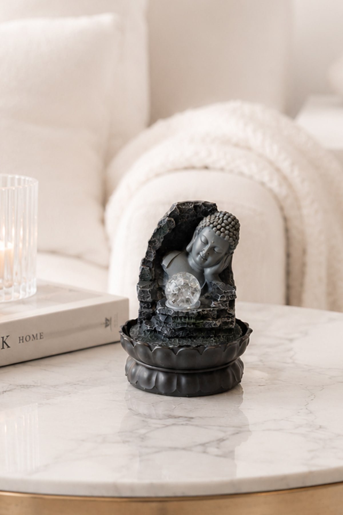Gri Uyuyan Buddha Seramik Şelale Tütsülük 20*38 cm