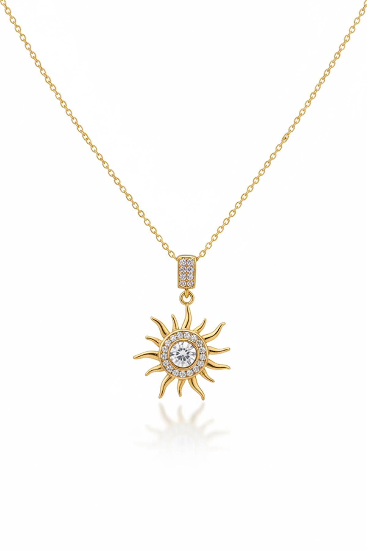 İçi Parça Taşlı Güneş Çelik Kolye