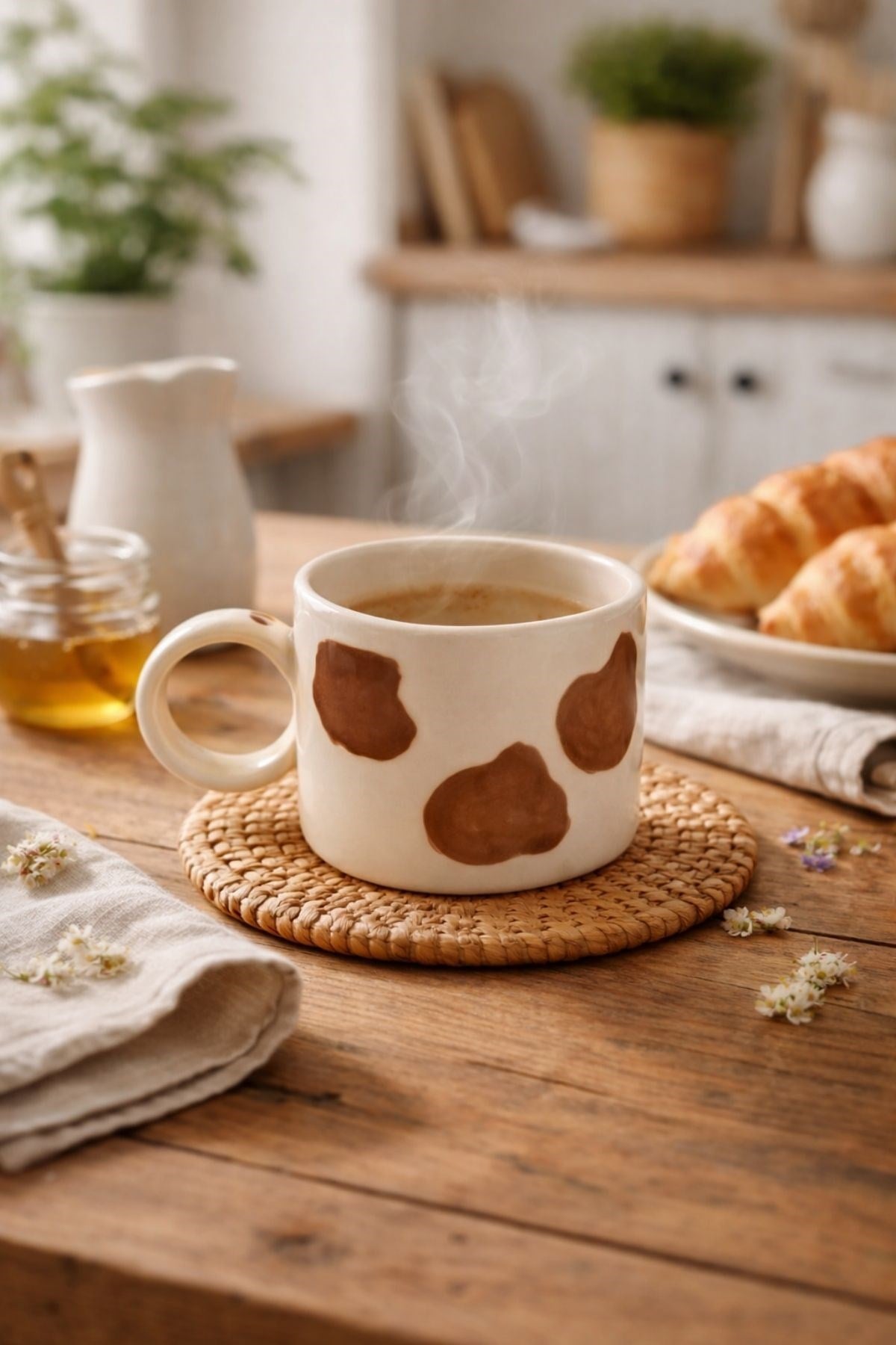 Kahverengi Benekli Seramik Kulplu Fincan 300 ML