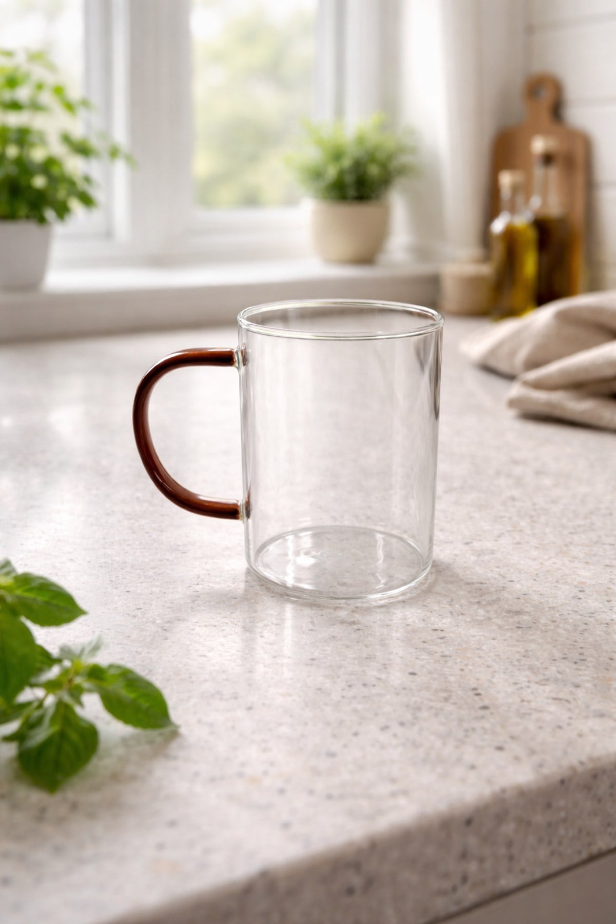 Kahverengi Kulplu Borosilikat Cam Bardak 330 Ml