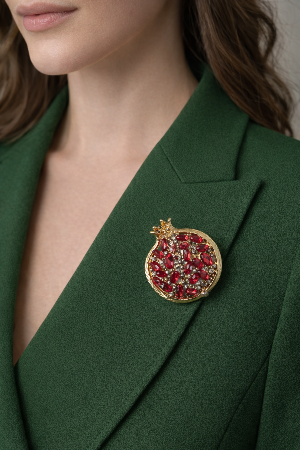 Kırmızı Beyaz Taşlı Nar Broş