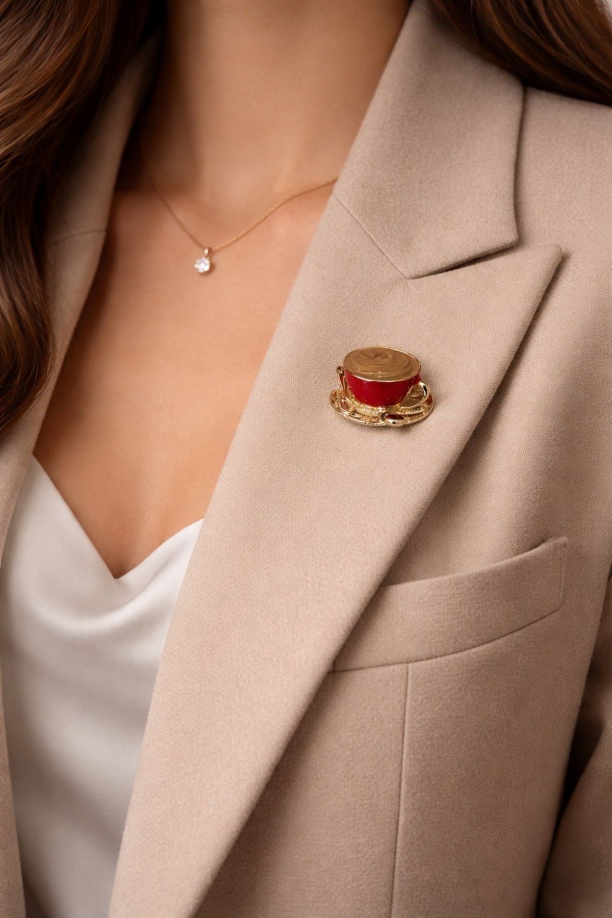 Kırmızı Kahve İğneli Broş