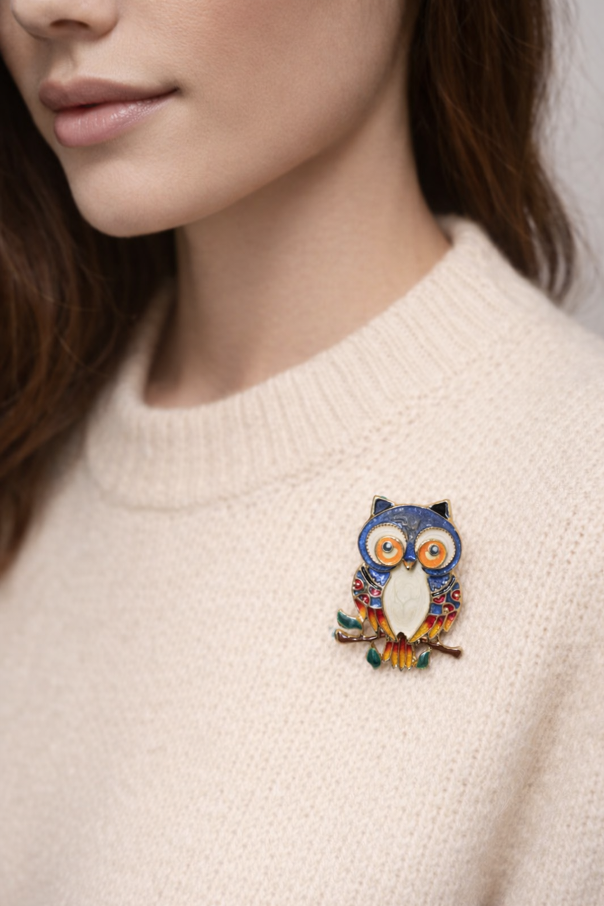 Mavi Dalda Baykuş Broş